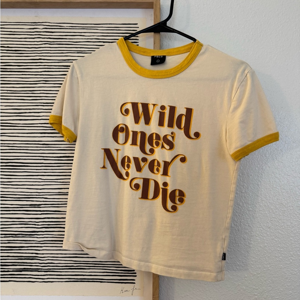 Cream and Brown Short Sleeve Retro Tee